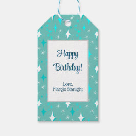 Etiquetas Para Regalos Patrón de estrella Verde azulada y blanca retro ed