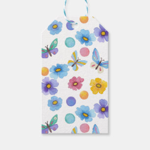 Etiquetas Para Regalos Patrón de flores de mariposa de los niños de acuar