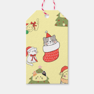 Etiquetas Para Regalos Patrón de gatos de Navidad lindos – Diseños festiv
