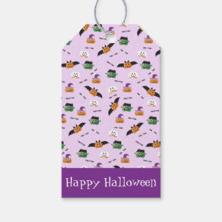 Etiquetas Para Regalos Patrón de Halloween Calabazas Moradas de Agradecim