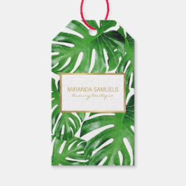 Etiquetas Para Regalos Patrón de hojas de monstera tropical acuarela