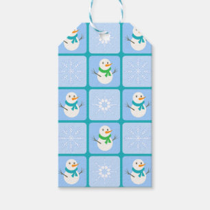 Etiquetas Para Regalos Patrón de invierno de snowman y copos de nieve