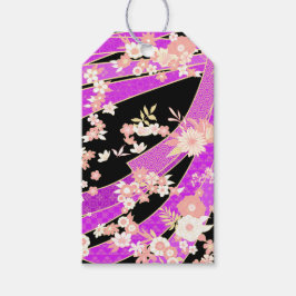Etiquetas Para Regalos Patrón de Kimono floral Violeta Rosa
