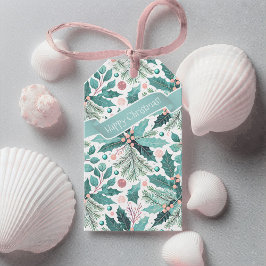 Etiquetas Para Regalos Patrón de los Navidades verde azulados Holly Berri