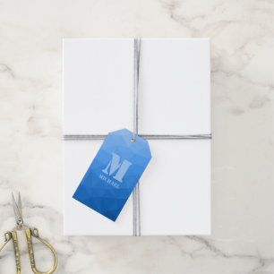 Etiquetas Para Regalos Patrón de malla geométrica azul claro Monograma