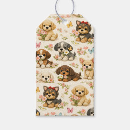 Etiquetas Para Regalos Patrón de mariposa floral de cachorro lindo