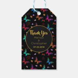 Etiquetas Para Regalos Patrón de mariposas coloridas sobre Boda negro