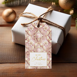 Etiquetas Para Regalos Patrón de merry de Navidades de oro rosa#3 ID1009