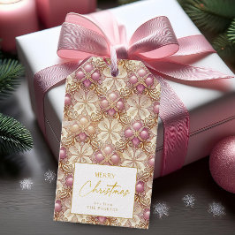 Etiquetas Para Regalos Patrón de merry de Navidades de oro rosado#4 ID100