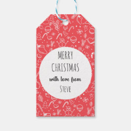 Etiquetas Para Regalos Patrón de Navidades de Doodle Rojo