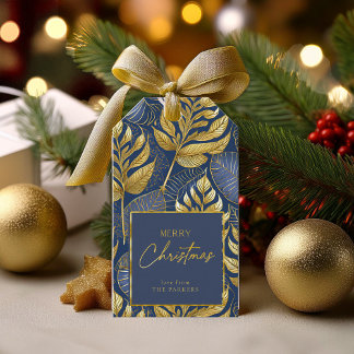 Etiquetas Para Regalos Patrón de Navidades de oro azul #29 ID1009