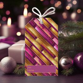 Etiquetas Para Regalos Patrón de Navidades de oro magenta#28 ID1009
