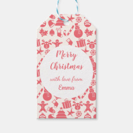 Etiquetas Para Regalos Patrón de Navidades rojos curados - Festividad y d