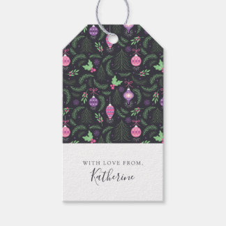 Etiquetas Para Regalos Patrón de ornamentos de Navidad morado vintage