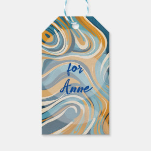 Etiquetas Para Regalos Patrón de Trippy Azul de Swirl Ochre Liquido