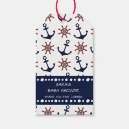 Etiquetas Para Regalos Patrón del timón azul y rojo de la Marina Náutica
