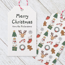 Etiquetas Para Regalos Patrón festivo de Navidad rojo verde