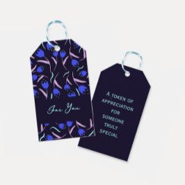 Etiquetas Para Regalos Patrón floral de primavera azul oscuro