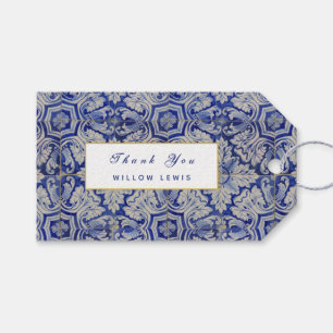 Etiquetas Para Regalos Patrón floral vintage azul y blanco mediterráneo