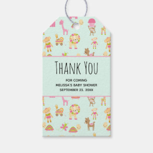 Etiquetas Para Regalos Patrón lindo con feliz Baby Shower de animales y j