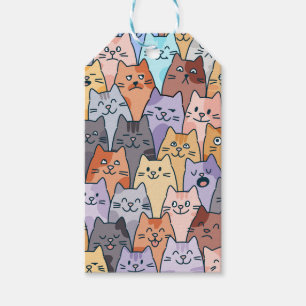 Etiquetas Para Regalos Patrón Multicolor de Gatos Lindos y Divertidos Car