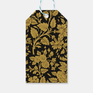 Etiquetas Para Regalos Patrón negro de flores de oro antiguo indio lacado