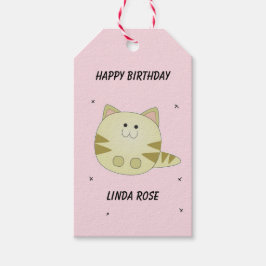 Etiquetas Para Regalos Patrón rosa de gato marrón lindo feliz cumpleaños