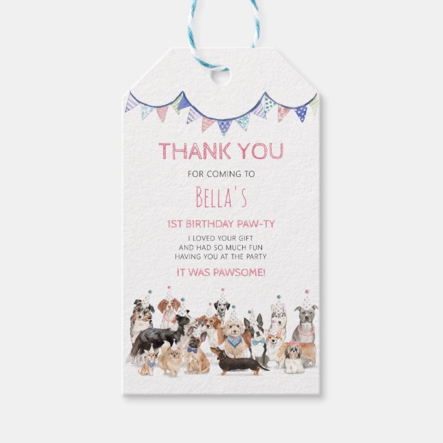 Etiquetas Para Regalos Pawty Time Puppy Dog Cumpleaños Party Gracias (Anverso)