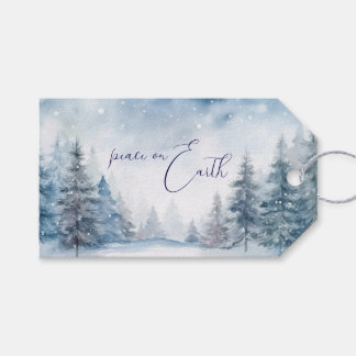 Etiquetas Para Regalos Paz en la Tierra Suave Bosque Azul Navidad