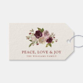 Etiquetas Para Regalos Peace Love and Joy Winter Bouquet Black Holiday