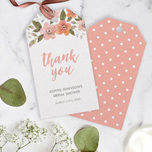 Etiquetas Para Regalos Peach Delicate Floral Gracias por Cualquier Evento