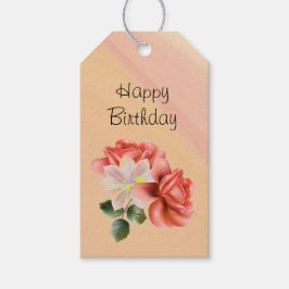 Etiquetas Para Regalos Peach Peonies y Ghost Orchid Birday