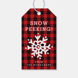 Etiquetas Para Regalos Peeking de nieve | Red Plaid