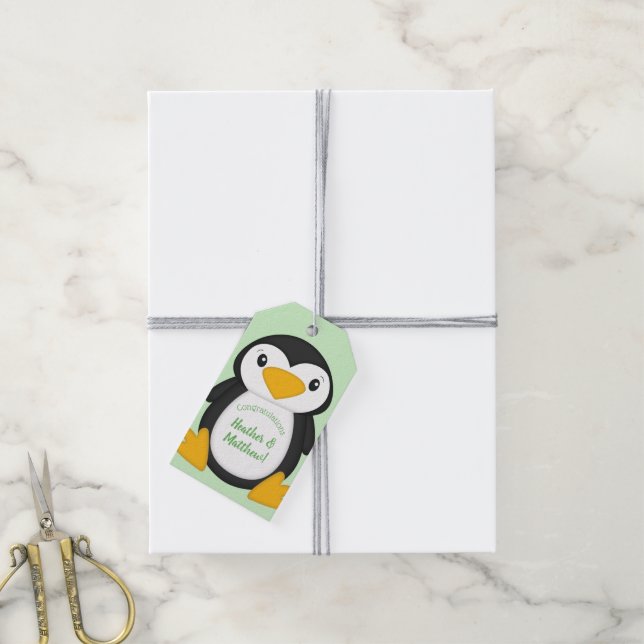 Etiquetas Para Regalos Penguin Baby Shower (Con cuerda)