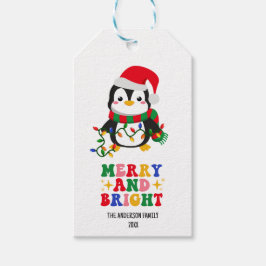 Etiquetas Para Regalos Penguin, Navidades merry y brillantes