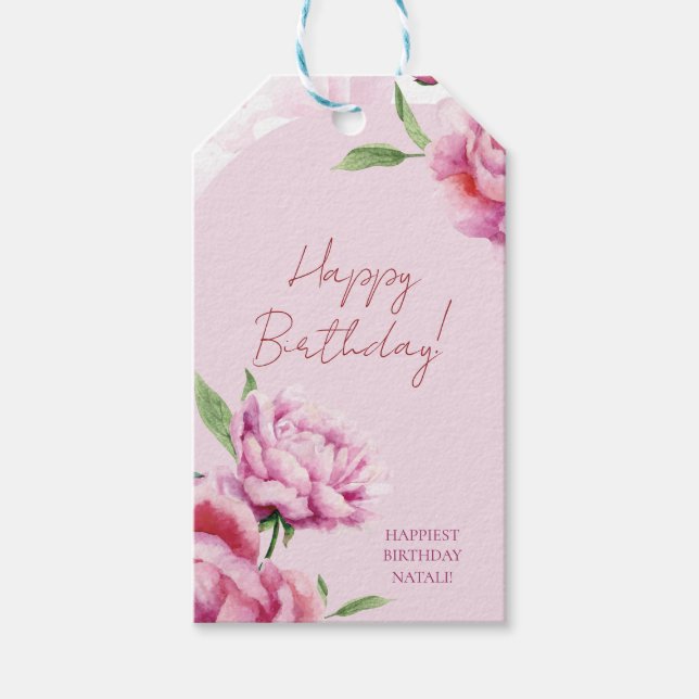 Etiquetas Para Regalos Peonía Rosa  (Anverso)