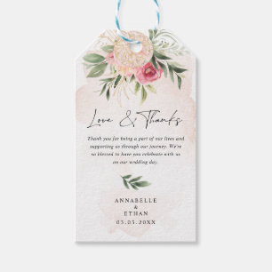 Etiquetas Para Regalos Peony y Relieve metalizado dorado florece gracias