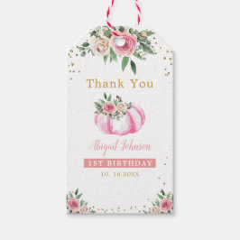 Etiquetas Para Regalos Pequeña Calabaza Dorada Rosa Floral Primer Día Fav