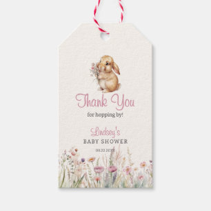 Etiquetas Para Regalos Pequeño conejo agradecimiento floral pastel