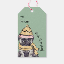 Etiquetas Para Regalos Pequeños Navidades ilustrados Pug Winter Bah Humpu