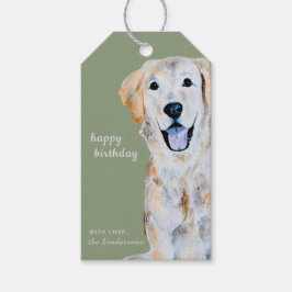 Etiquetas Para Regalos Perrito Retriever Dorado Cumpleaños Feliz Acuarela