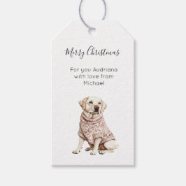 Etiquetas Para Regalos Perro blanco crema floral rosa Navidad 