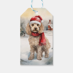 Etiquetas Para Regalos Perro Cockapoo en Navidades de nieve