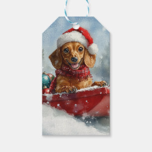Etiquetas Para Regalos Perro de Dachshund en la cornisa, Navidades de la