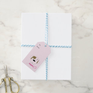 Etiquetas Para Regalos Perro de dibujos animados rosa con collar