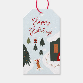 Etiquetas Para Regalos Perro de Navidades blancos lindo haciendo ángeles 