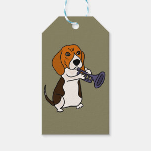 Etiquetas Para Regalos Perro divertido del beagle que toca la trompeta