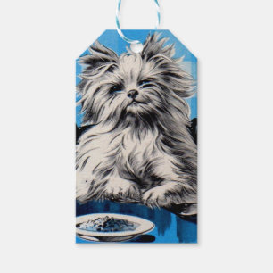 Etiquetas Para Regalos perro flojo comiendo en la mesa