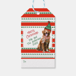 Etiquetas Para Regalos Perro gracioso en Gorra elfo y Navidades rojos sar