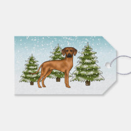 Etiquetas Para Regalos Perro león Rhodesian Ridgeback Bosque invernal nev